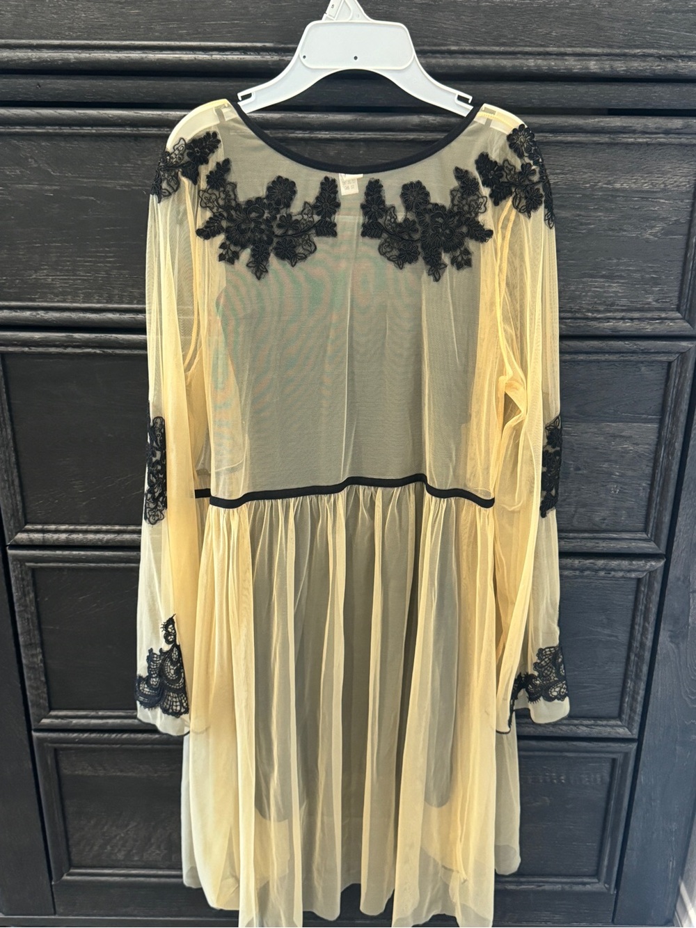 Nasty Gal Black Slip Dress with Cream Embroidered Sheer Duster - Picture 5 of 10